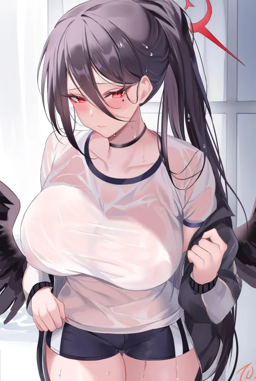 Thumbnail Discover the Sensational Artwork of Hasumi Soaked in Blue Archive by elegantloveglimmer | BigAnimeTiddies Category
