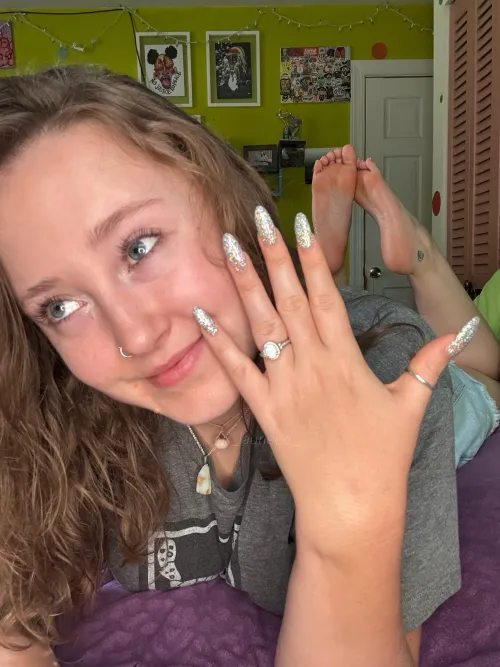 Thumbnail Distracting with Long Glittery Nails: A Nail Fetish Delight by _laurieee_