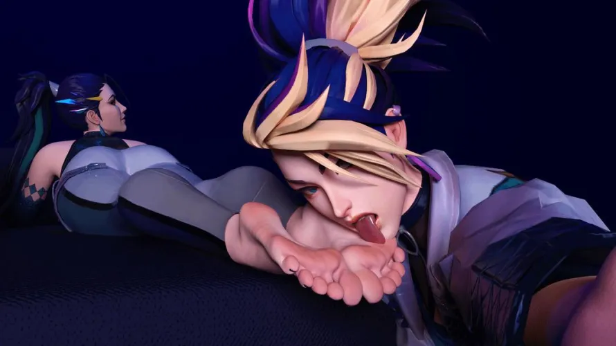 Thumbnail Kaisa and Akali League of Legends Rule34Feet Art by afu7777777 - A Review by shyfootboy