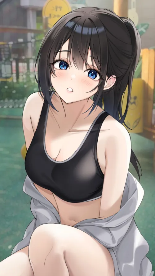 Thumbnail Sporty Style: Embrace Comfort and Support with a Black Sports Bra by CheetahSperm18 in animemidriff