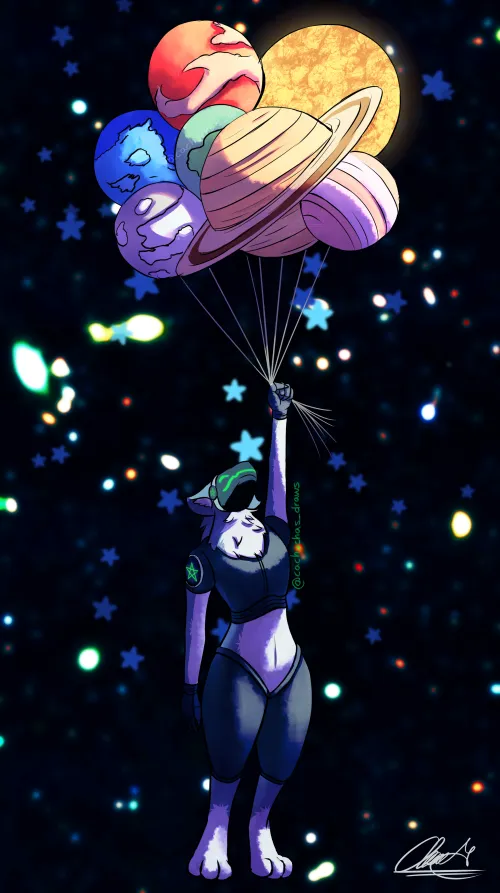 Thumbnail Unique Furry Art: Protogen in Space with Whimsical Planet Balloons by Cachuchotas