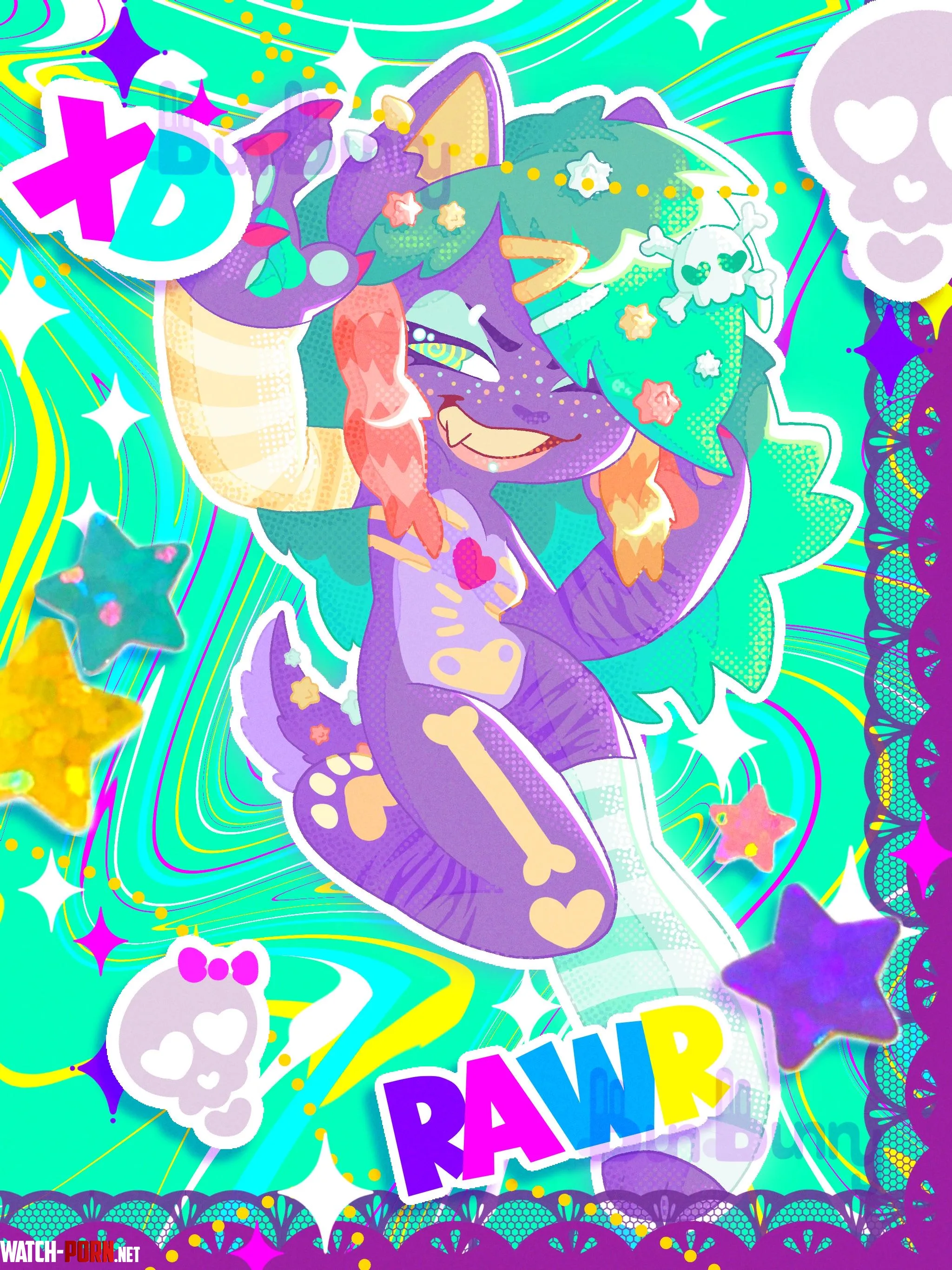 Scene hyena Tw bright colors Art by me Not NSFW just bright by bbun_bunnyy