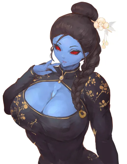 Thumbnail Captivating Blue Oppai Art by StarvingArtist2000 in the MonsterGirl Category