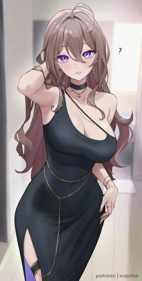 Thumbnail Seductive Charm: Nana in a Black Dress by CheetahSperm18 in the OppaiLove Category