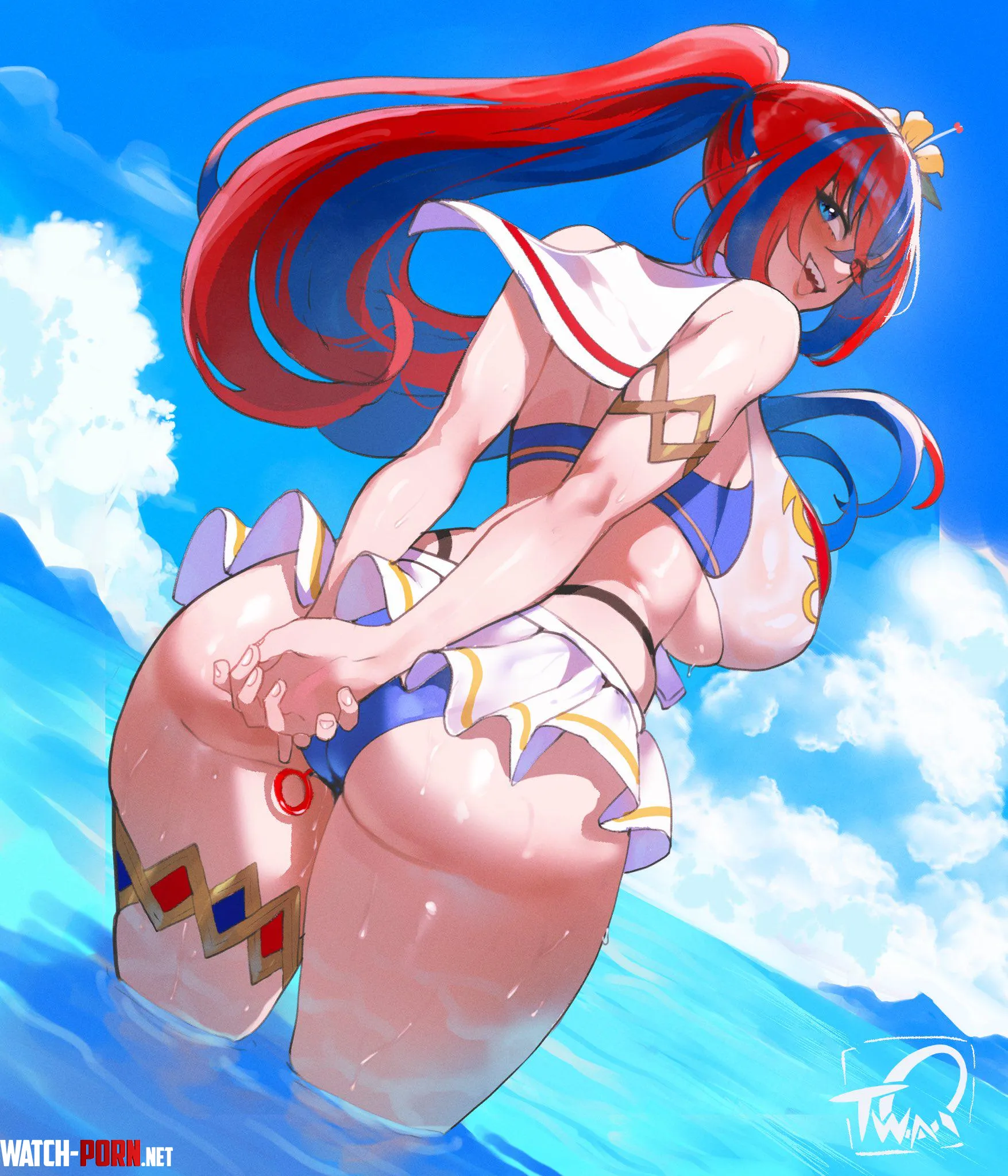 Alear Little Red In The Face Beachside  Nyantcha Fire Emblem by CorrupterSea