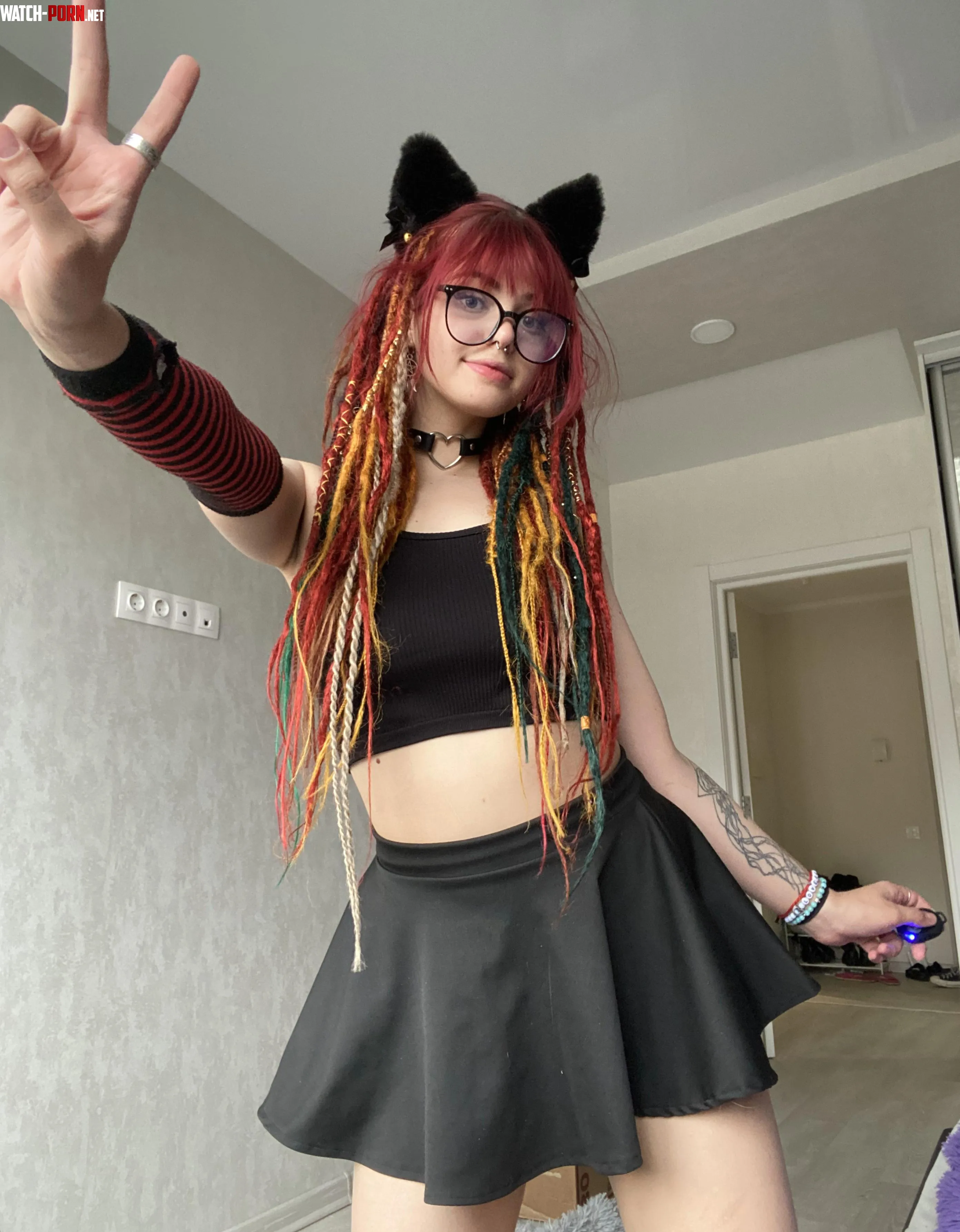 The kitten wants you to look under his skirt by SkinnyLovess