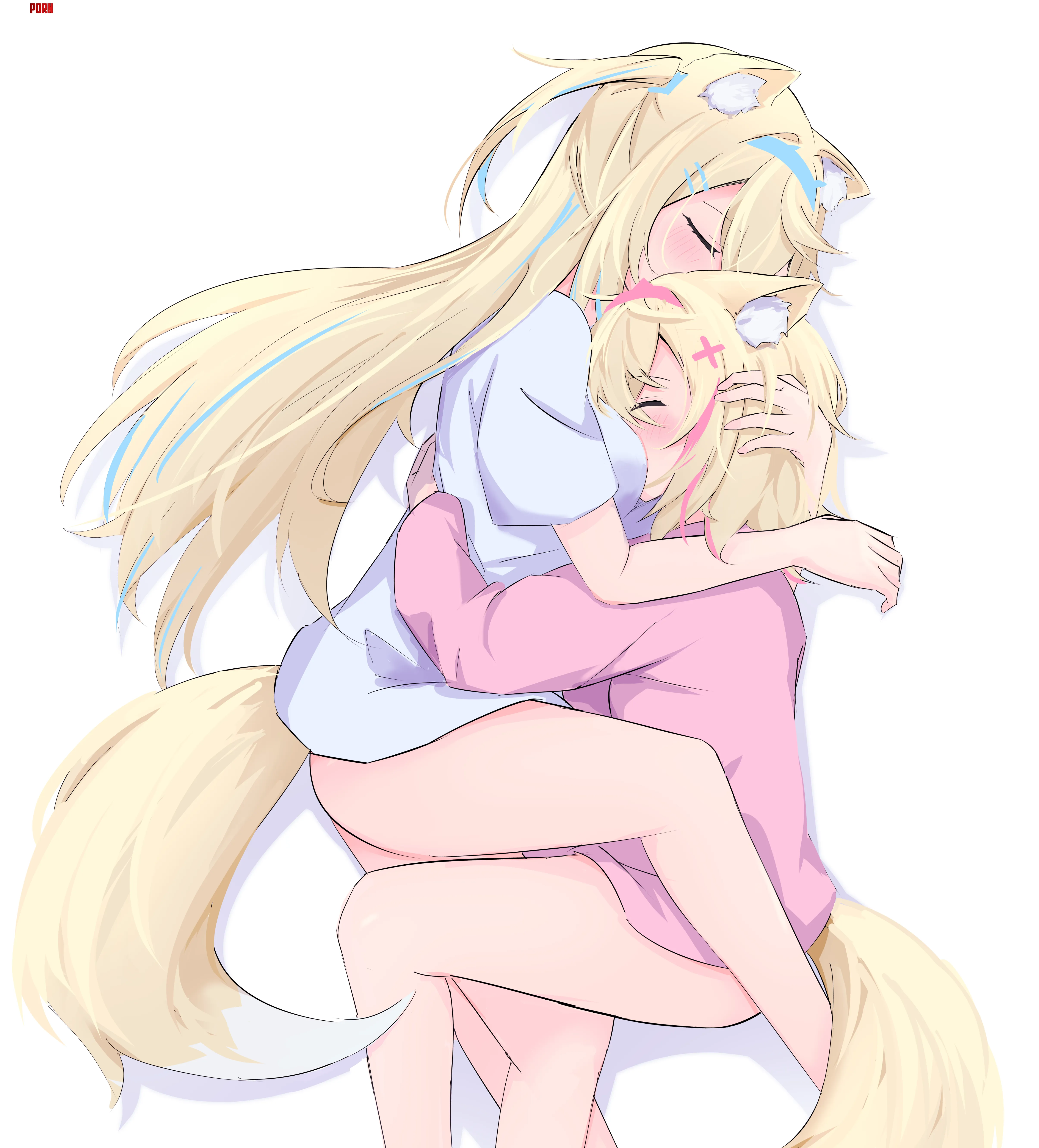 Mococo immersed in Fuwawas pillows Hololive by oreci2