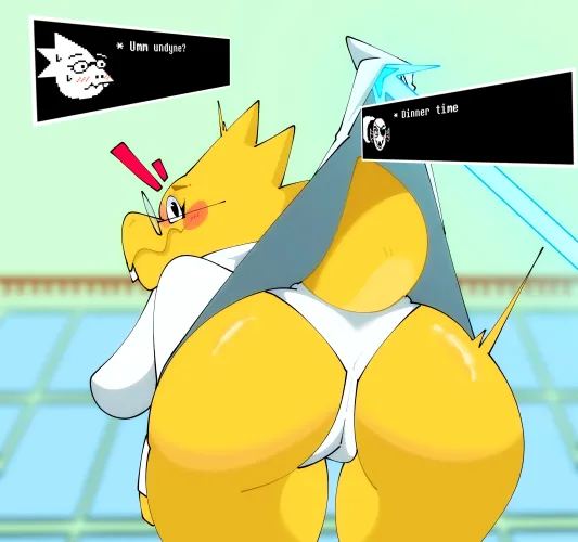 Thumbnail Undyne lifting Alphys' lab coat in Undertale by Vicky2k: Rule34 Art