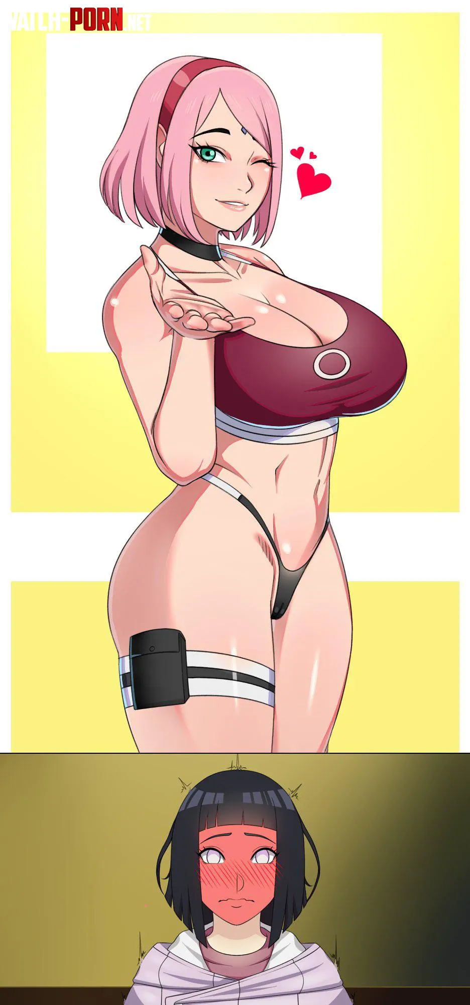Sakura blows a kiss to her wife Hinata donchibi Naruto by MillionHypotheses