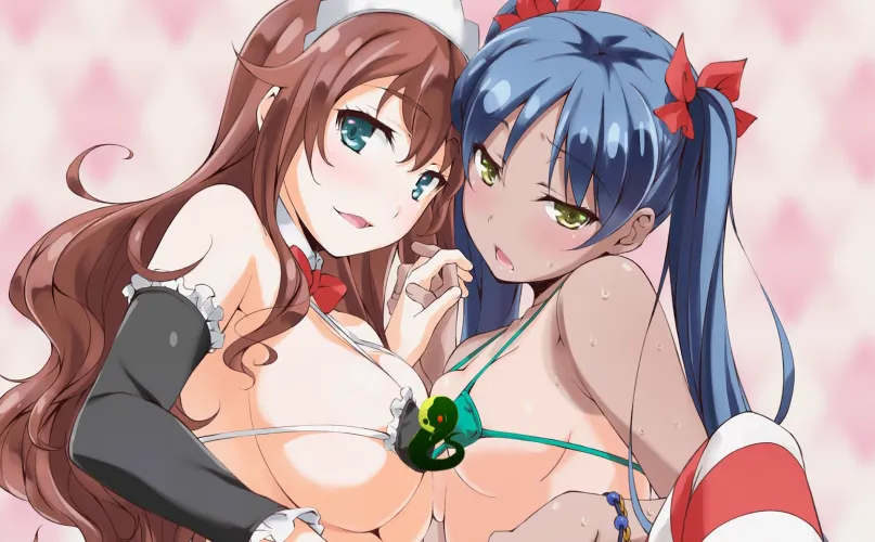 Thumbnail Lustful Color Source: Episode 7 of Active Raid - Full Size Sponsor Segment End Card featuring 2 Girls with Blue and Brown Hair in Micro Bikinis and Maid Outfits with Tanlines and Asymmetrical Docking by ZamanthVX | HentaiSource
