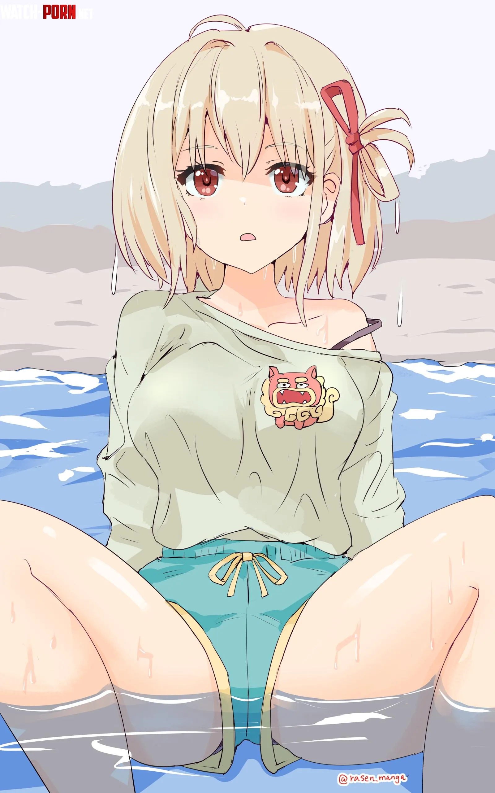 Chisato Spreading Her Legs On The Beach Lycoris Recoil by Csxc