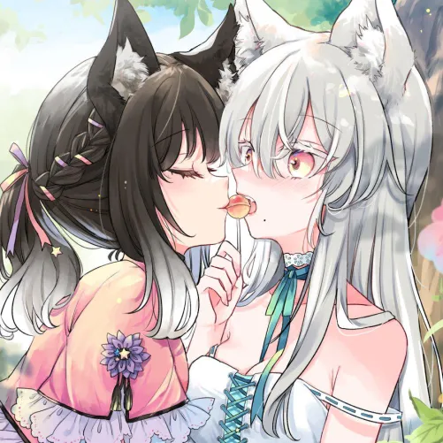 Thumbnail Wholesome Yuri Art: Sharing a Lollipop Together by marxsander2016