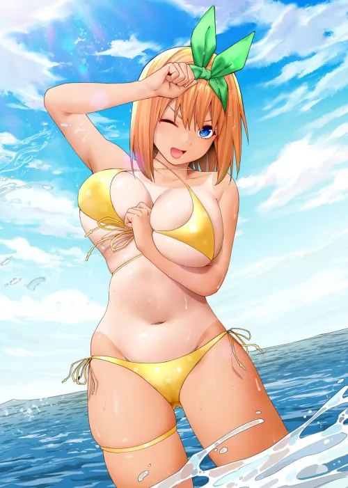 Thumbnail Sexy Tanned Yotsuba in Tight Bikini Quintessential Quintuplets: Big Anime Tiddies