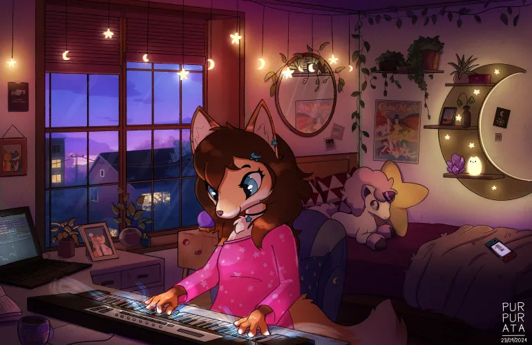 Thumbnail Furry Evening Music Session OC by _purpurata: A Melodic Journey into the Fandom | Category: Furry