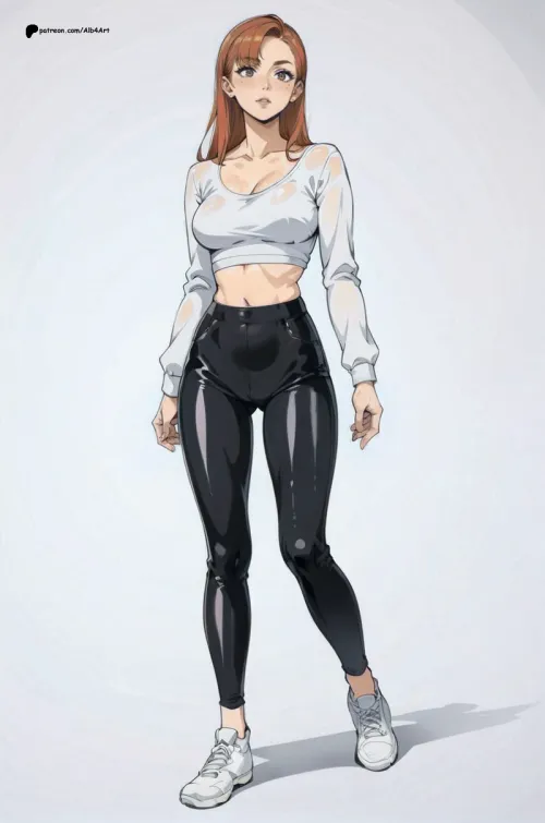 Thumbnail Ginny Wearing Tight Black Shiny Legging by Alb4Art | harrypotterporn