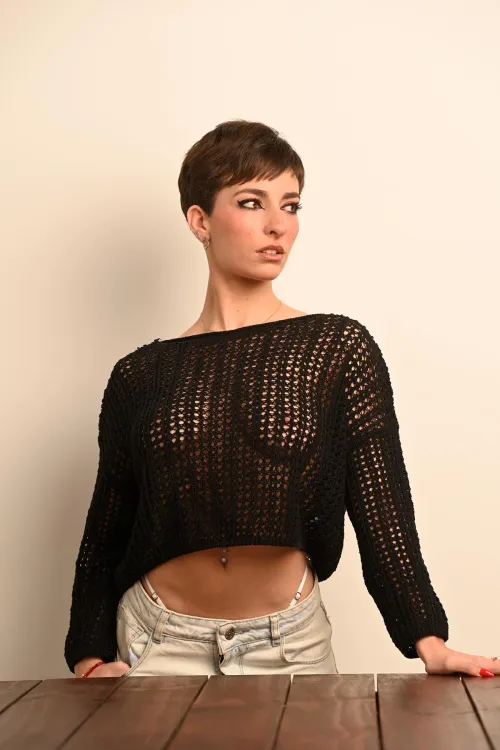 Thumbnail AggravatingGlove5061 Shines in an Irresistible Open Knit Dress
