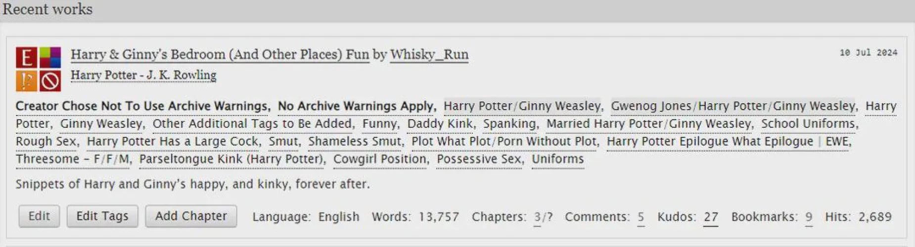 Thumbnail Whisky_Run Invites You to Explore HP Fanfic on AO3 - Check it Out!