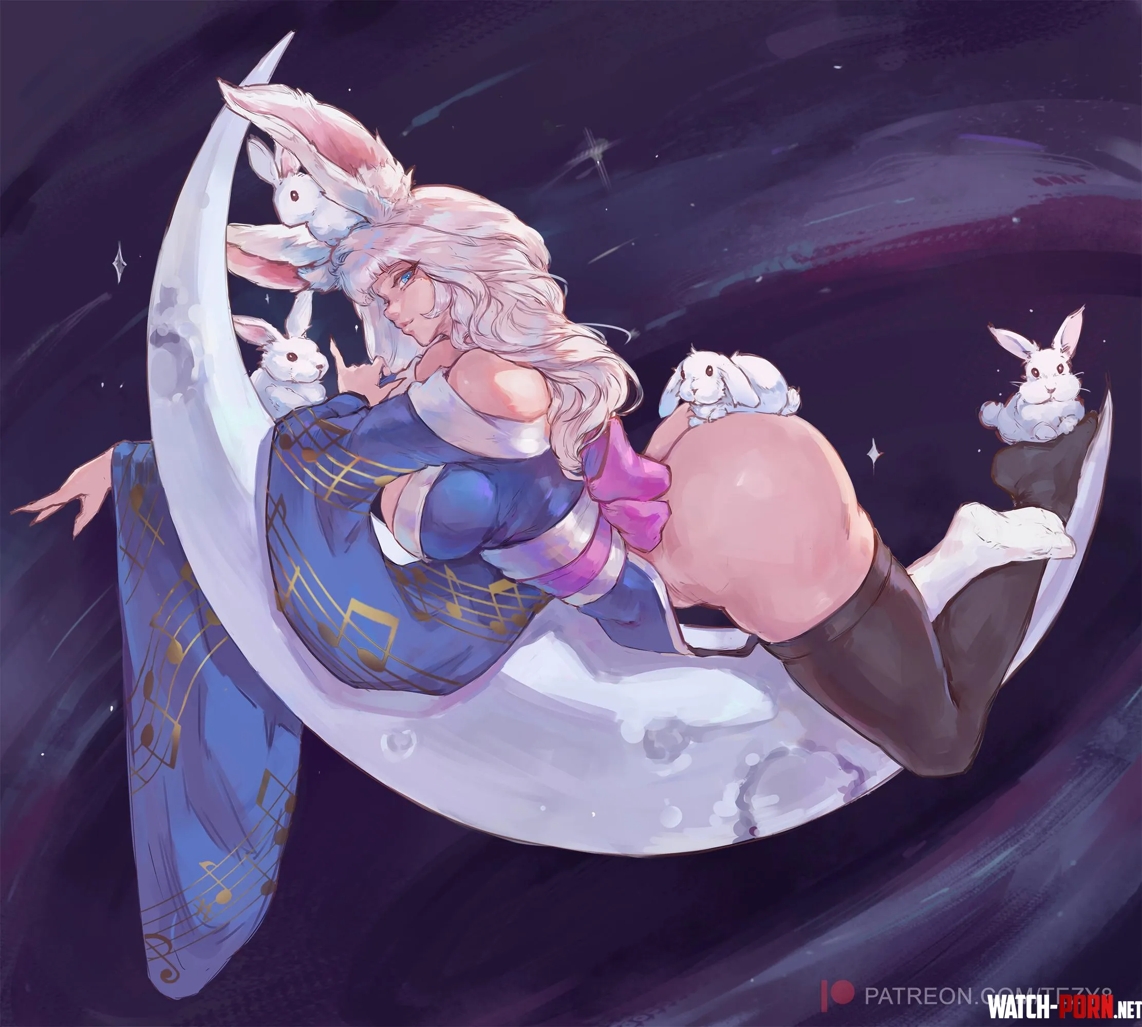 Bunny girl on the moon Original by StarvingArtist2000