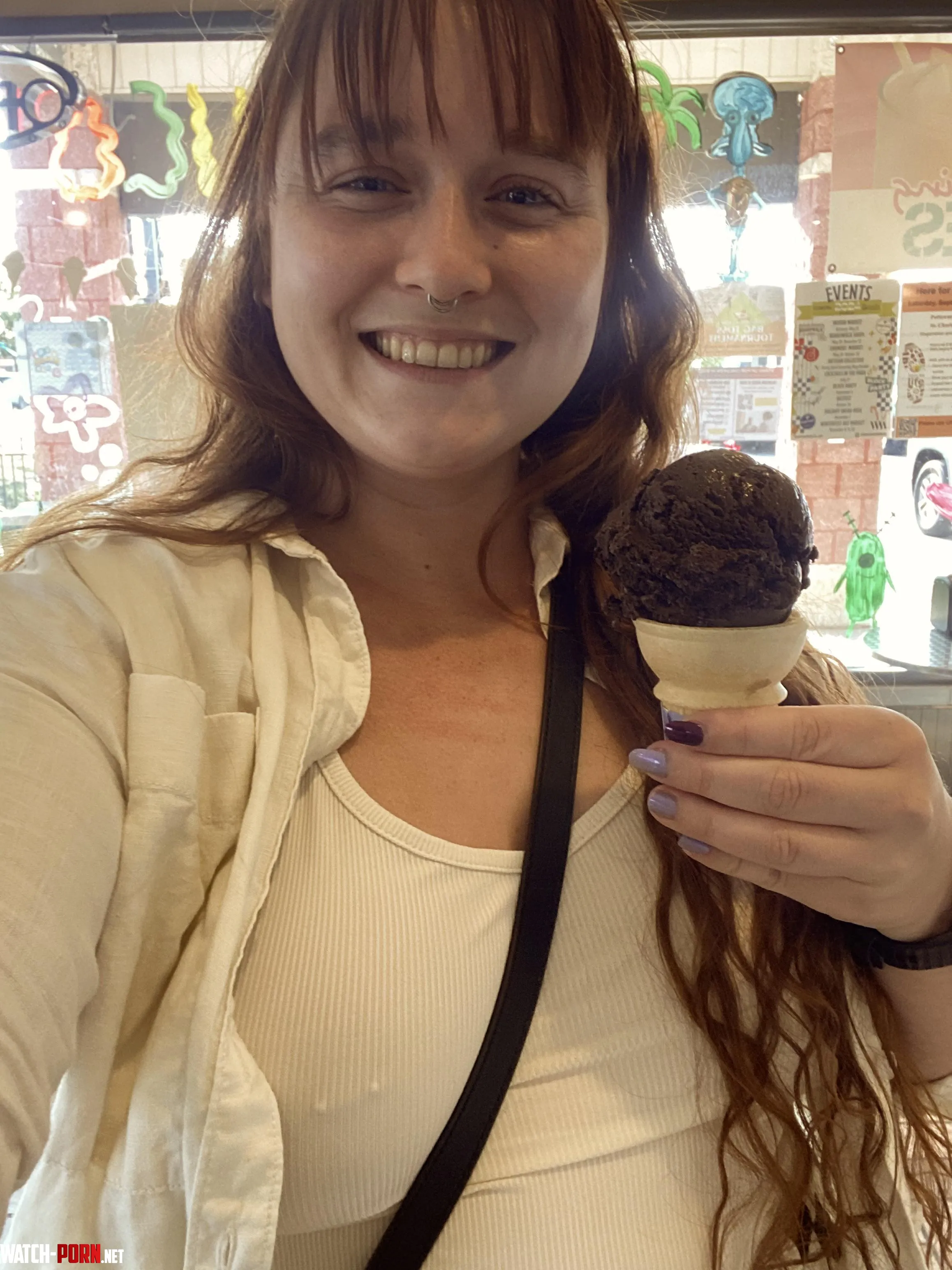 Braless for ice cream Its a little chilly huh  by Cosmonaughtie_