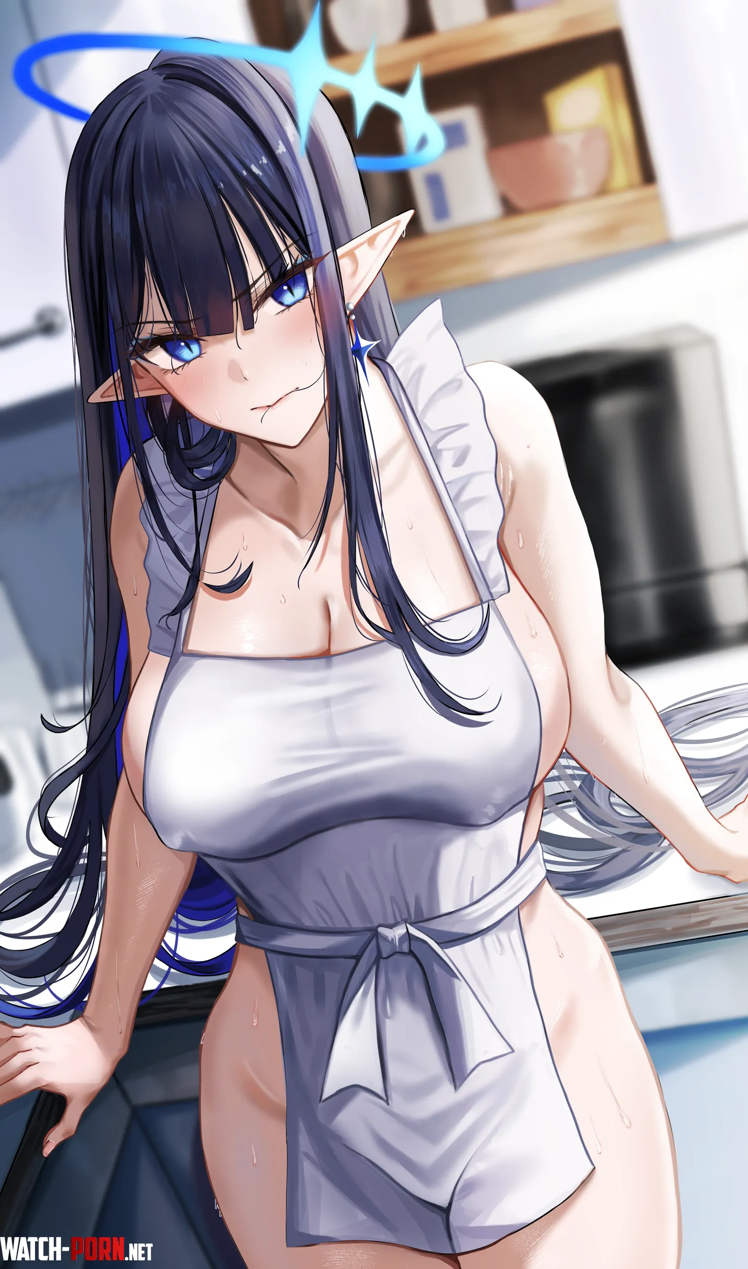 Rin gripping in naked apron Nick Blue Archive by elegantloveglimmer
