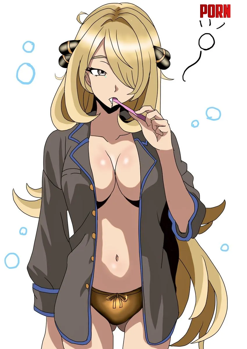 Cynthia Brushing Her Teeth Pokemon by A_MASSIVE_PERVERT