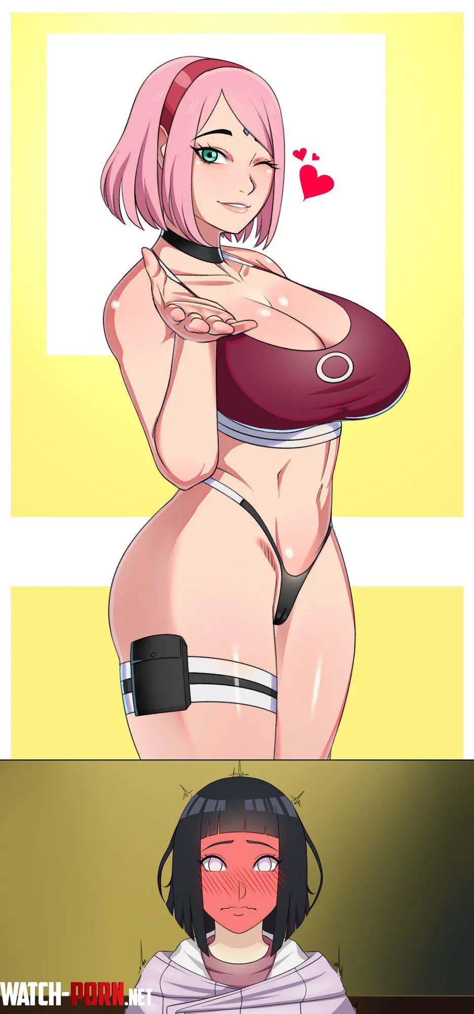 Sakura blows a kiss to her wife Hinata donchibi Naruto by MillionHypotheses