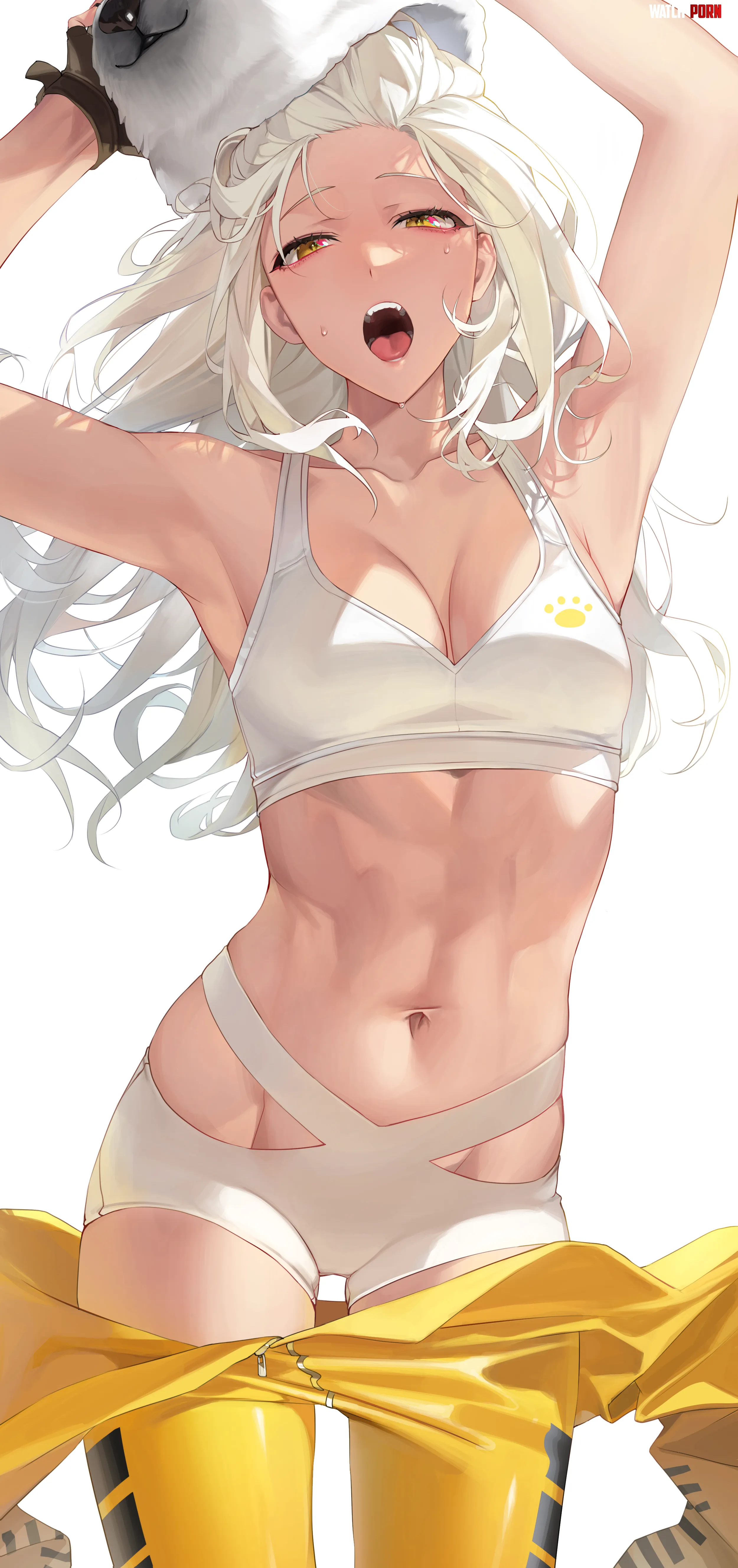 White hair  Muscle Girl Abs by iNfECtEdgHOsT