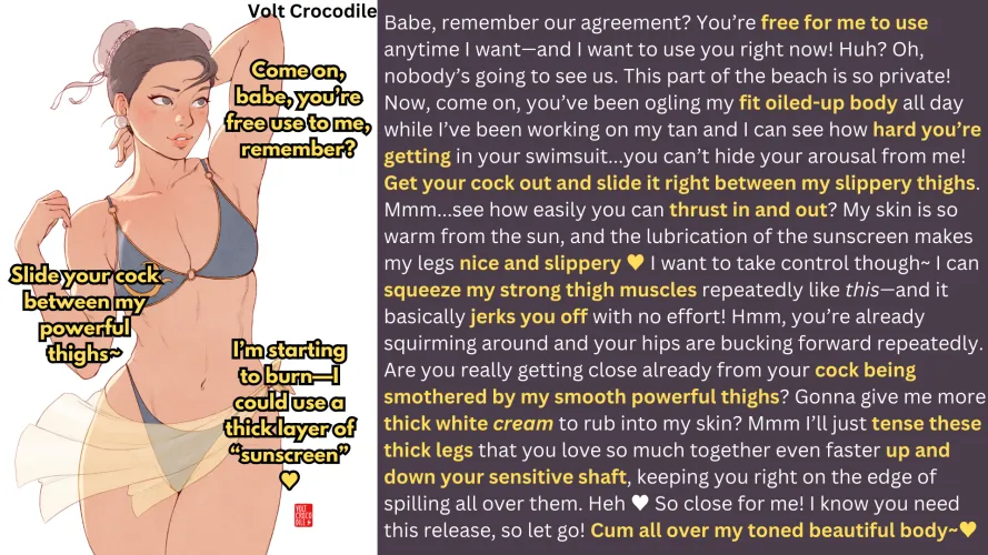 Thumbnail Muscular Woman Thighjob: She Needs More Sunscreen in Free Use Female POV - darkstarjoi Hentai Captions