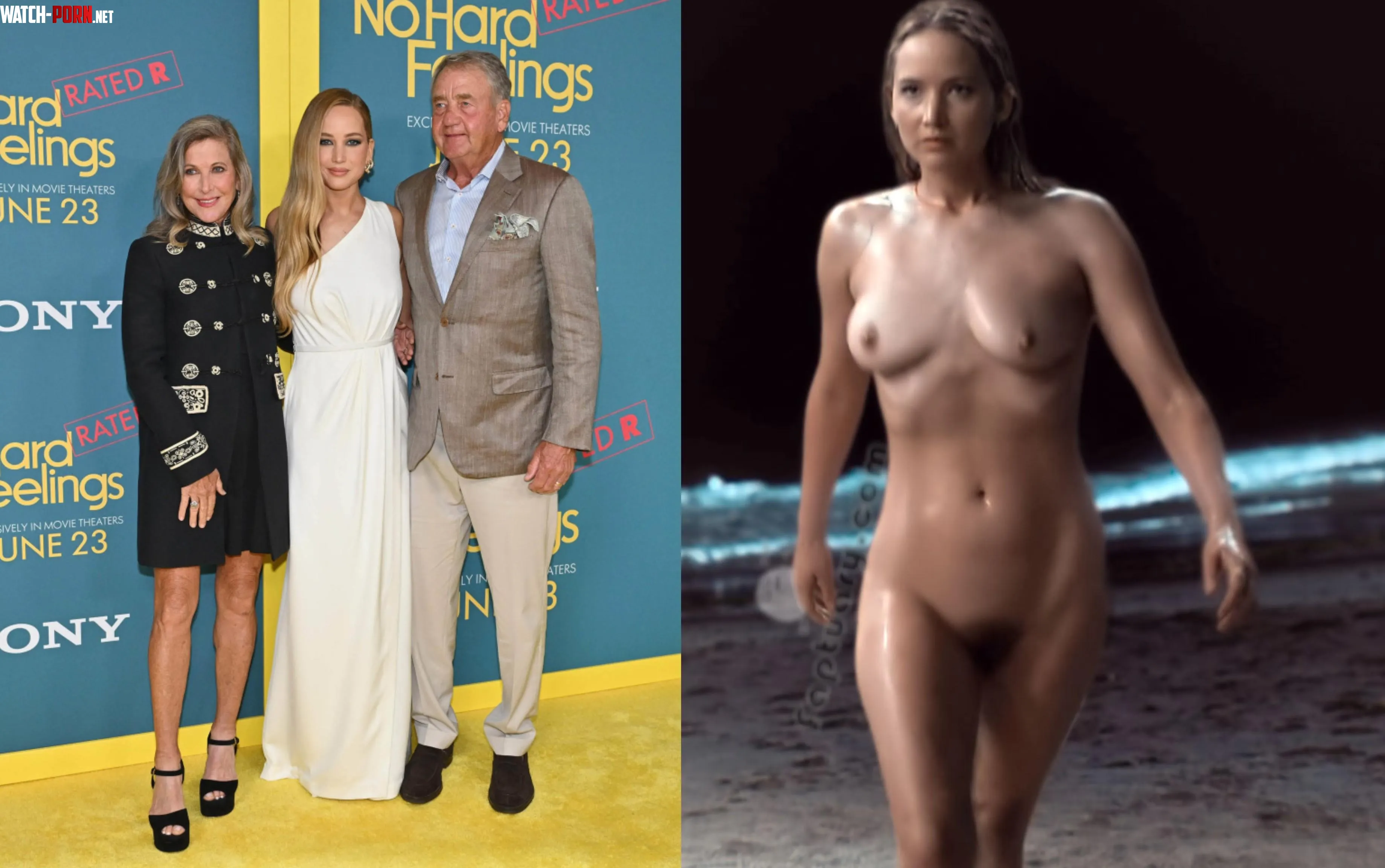 Jenifer Lawrence No hard feelings premiere with her parents onoff by lotopt