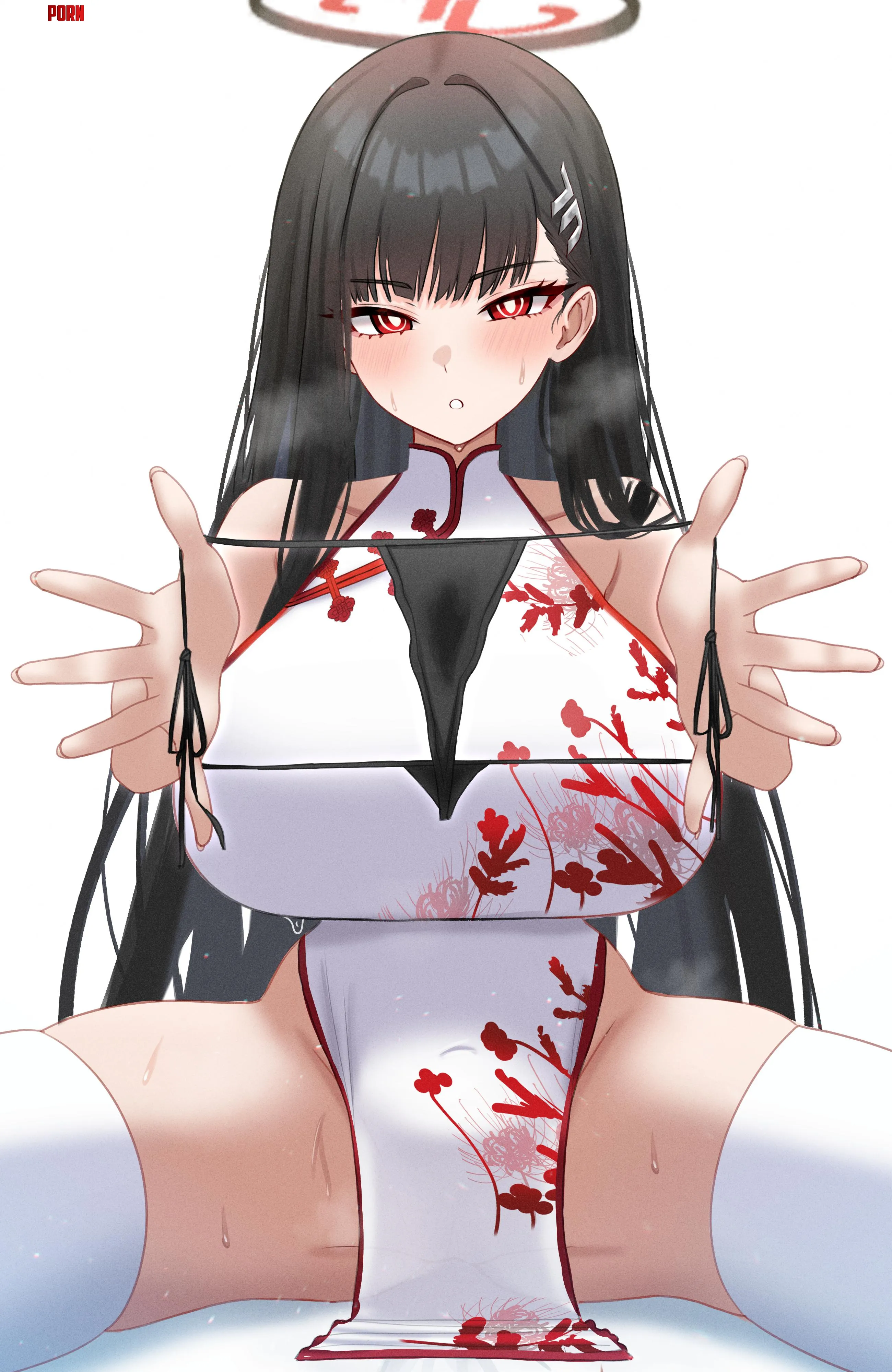 Qipao Rio offering her used panties mijikayo Blue Archive by llamanatee