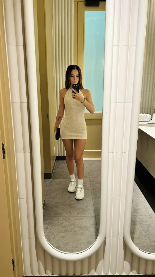Thumbnail Snug Elegance: Beige Dress Hugging Every Curve - Fashion Style