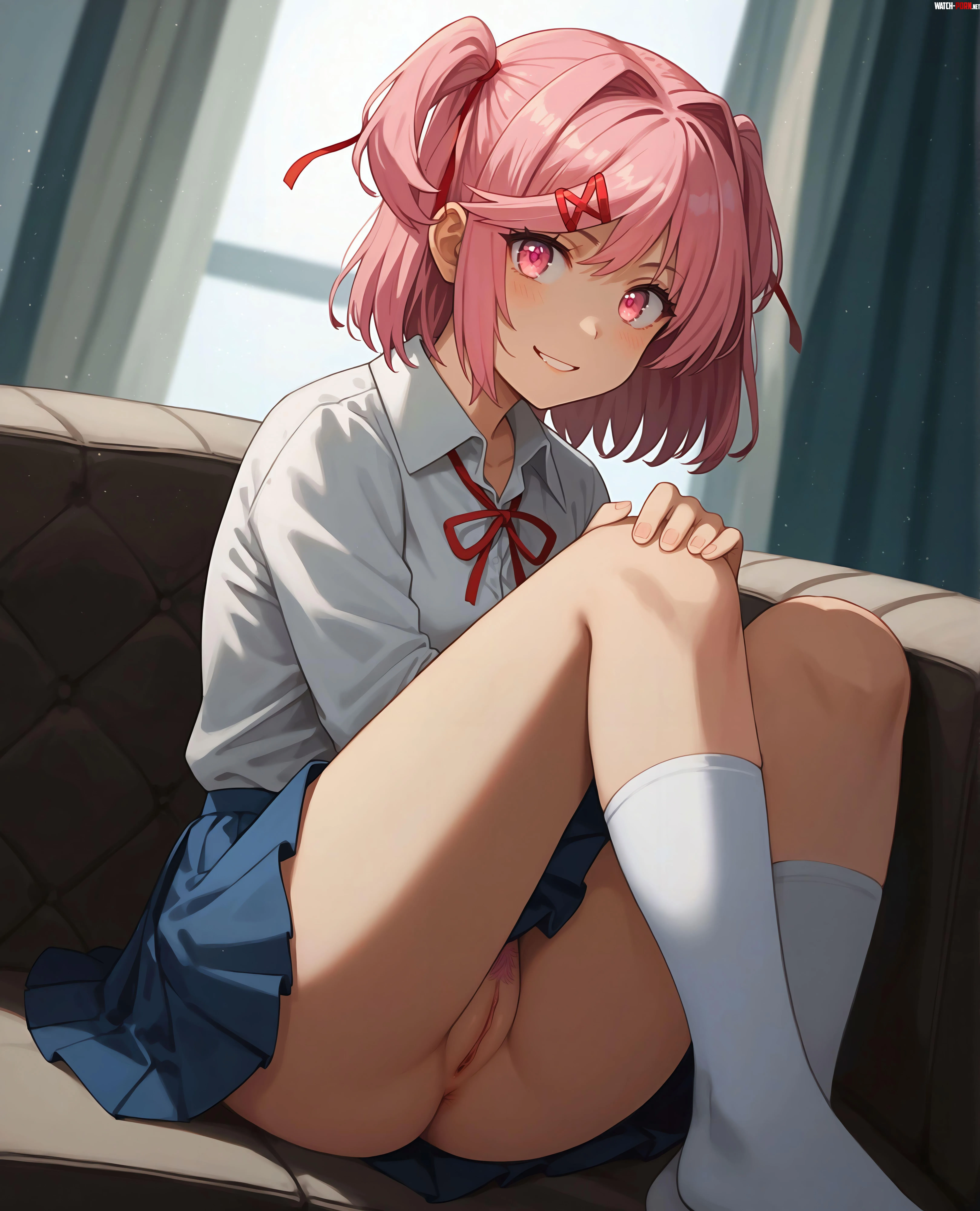 Natsuki on the sofa Stable ReForge  Krita by Shirakawa2007