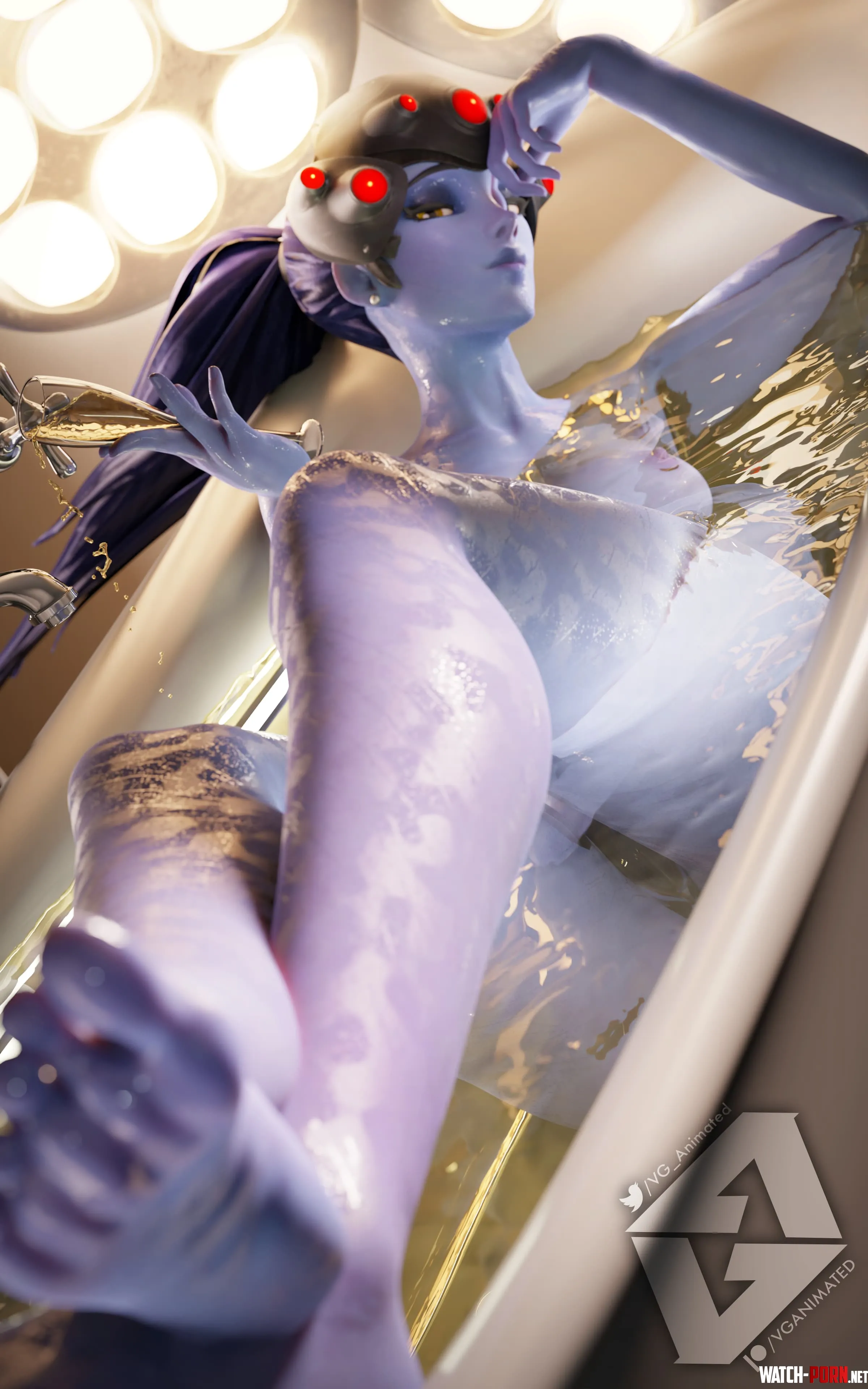 Widowmaker bathing in her pee VGAnimated Overwatch 2400x3840 by VGAnimated