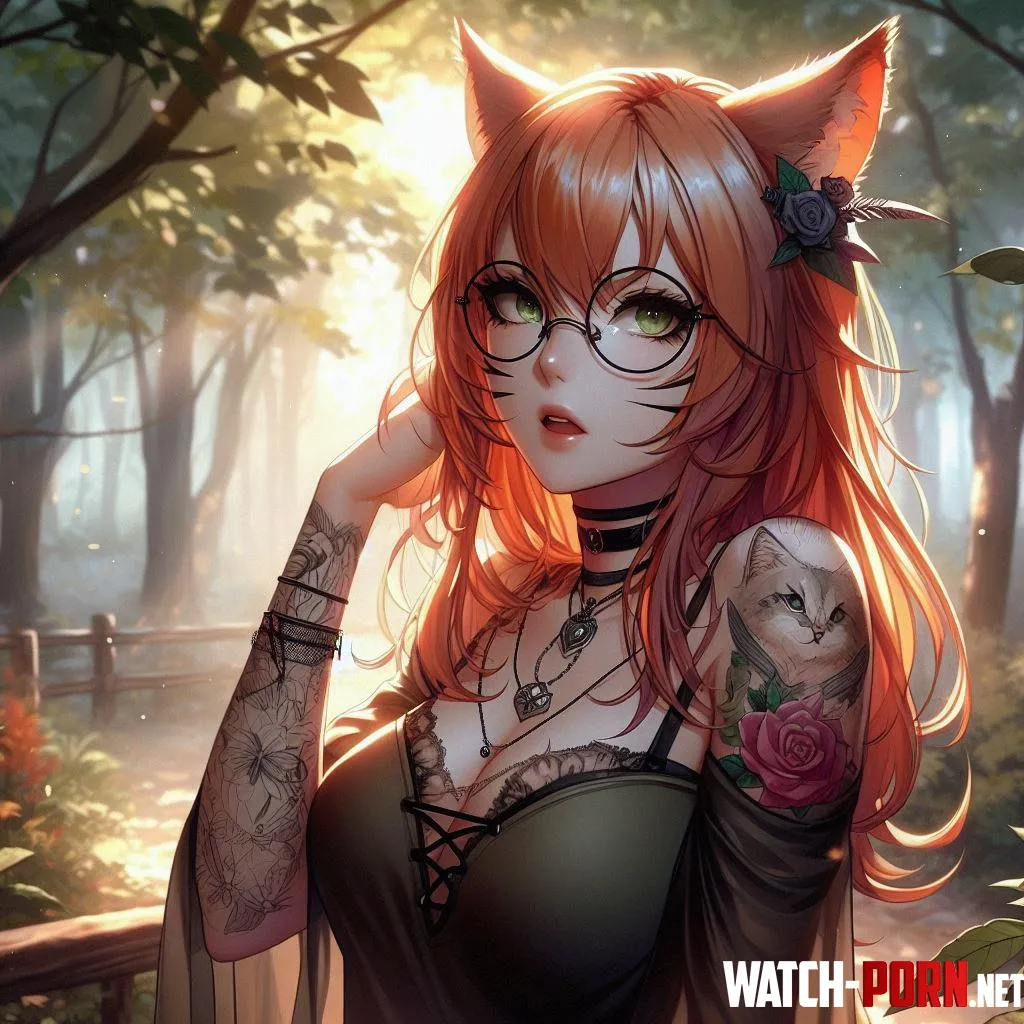 Tatted cat in the woods by Pussception