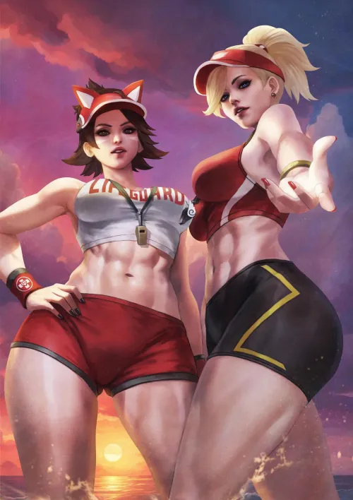 Thumbnail Lifeguard Kiriko and Mercy MonoriRogue Overwatch by PMatty73 | fitdrawngirls Category
