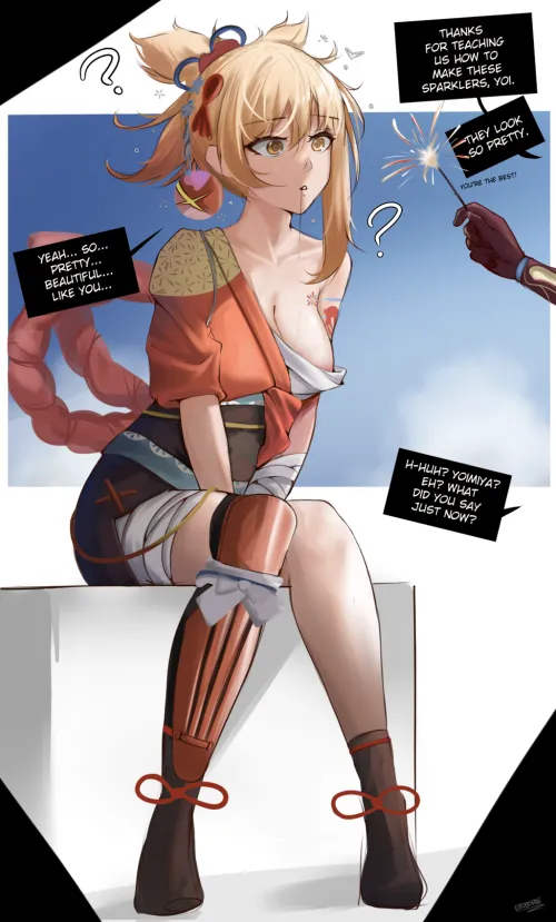 Thumbnail Captivating Artwork of Yoimiya from Genshin Impact by Eroborne on Display
