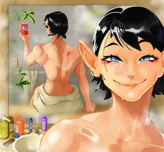 Thumbnail Post-Workout Bath Original Art by XipRm | fitdrawngirls