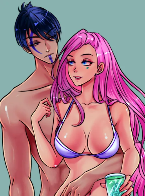 Thumbnail Knight_Prime_4597's Beach Date Art: Aphelios and Seraphine