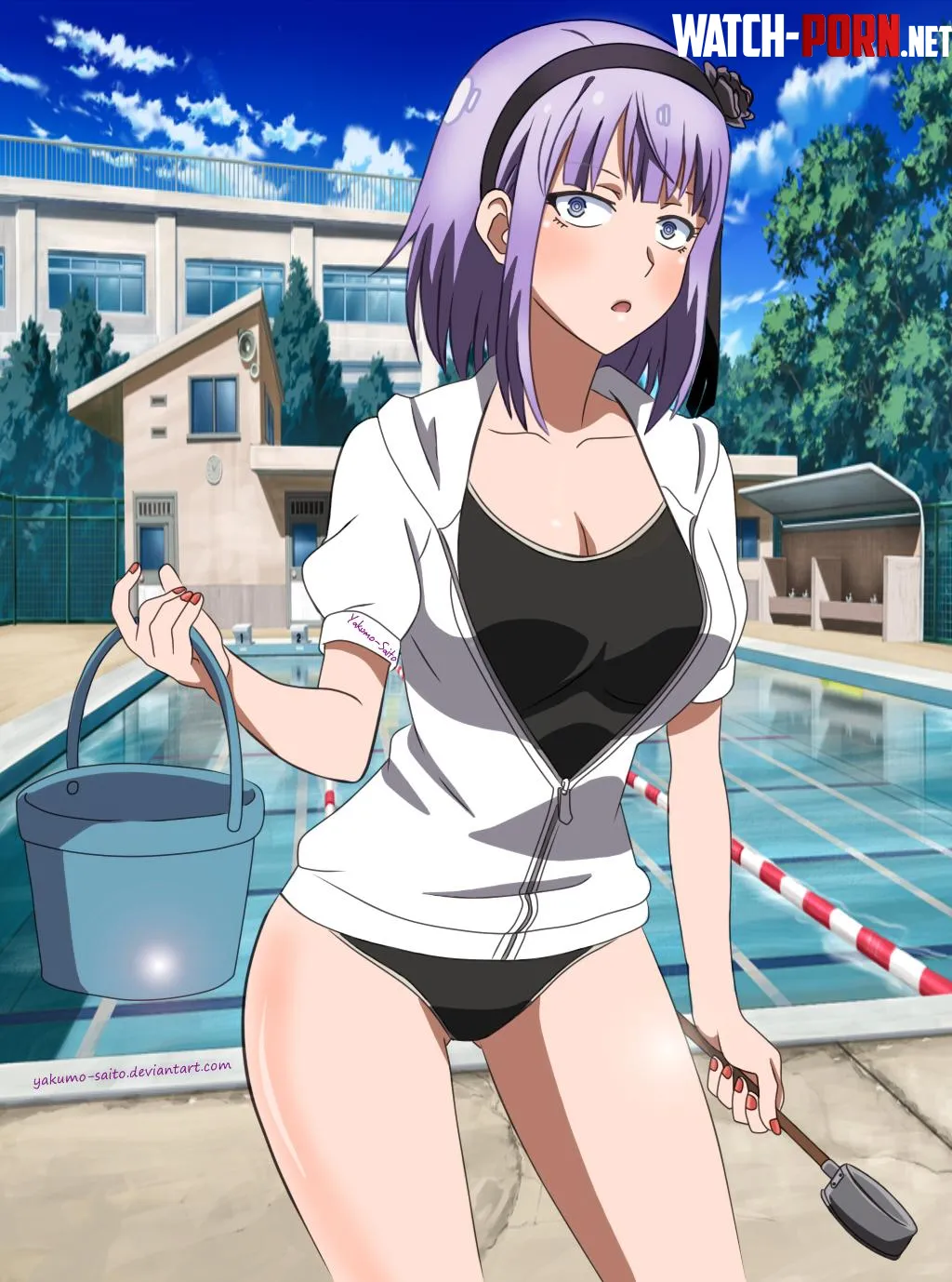 Shidare Hotaru wearing black school swimsuit with hoodie Dagashi Kashi YakumoSaito by ecchi_neko