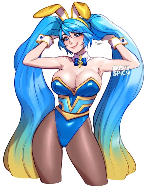 Thumbnail Bunnysuit Sona BlushySpicy by Slygirl997 - Category: Rule34LoL
