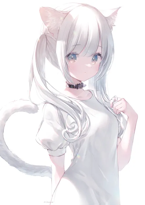 Thumbnail White-Haired Cat Miyashiro: A Unique Nekomimi Beauty by Arcaeca2