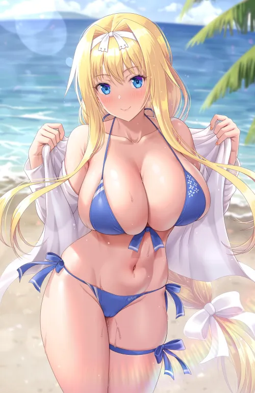 Thumbnail Alice on the Beach in Her Swimsuit: saohentai by Csxc