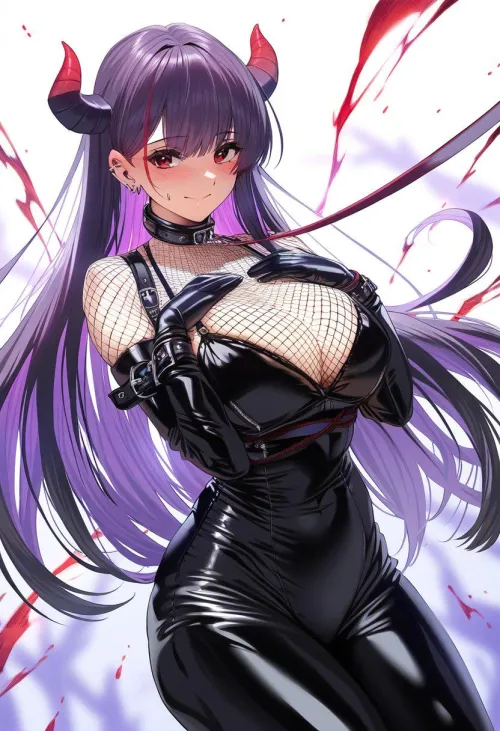 Thumbnail CheetahSperm18's Leashed Latex Demon Bodysuit