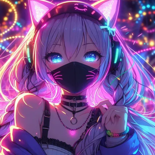 Thumbnail Unique Concept: Neon Rave Kitty by Pussception | Nekomimi Style