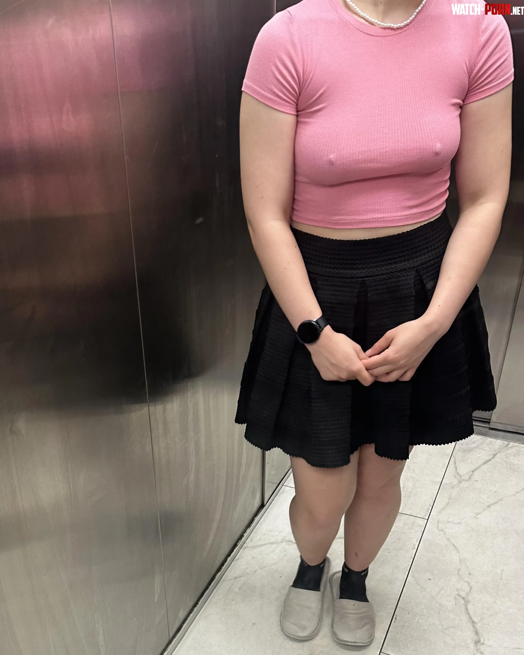 feeling in a bit shy with my top in elevator by lovelydancer-