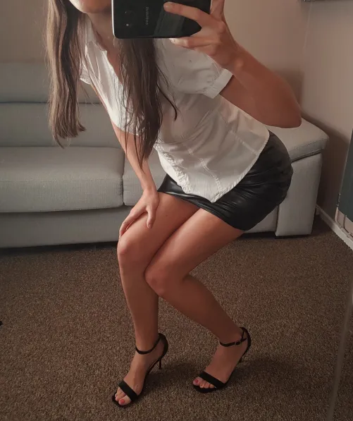 Thumbnail Exuding Elegance: Sexy_Brunette__ Rocks a Classic Leather Skirt