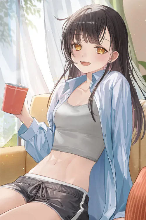Thumbnail Morning Coffee Delight: A Refreshing Anime Midriff Tale