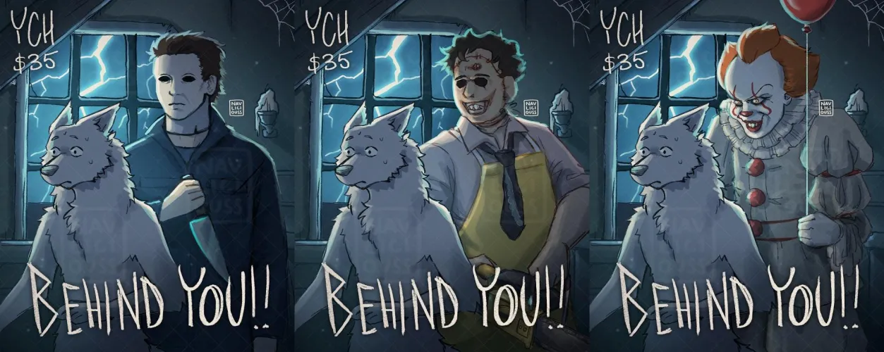 Thumbnail Furry Art: Halloween YCH BEHIND YOU by Navlicious