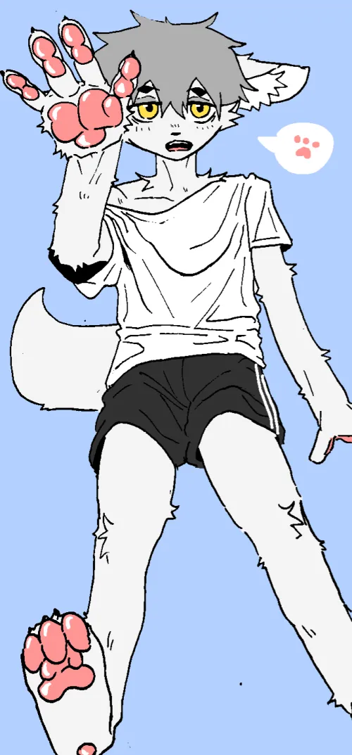 Thumbnail Adorable Little Wolf Showing His Paw - A Furry Marvel by SilverRecording269