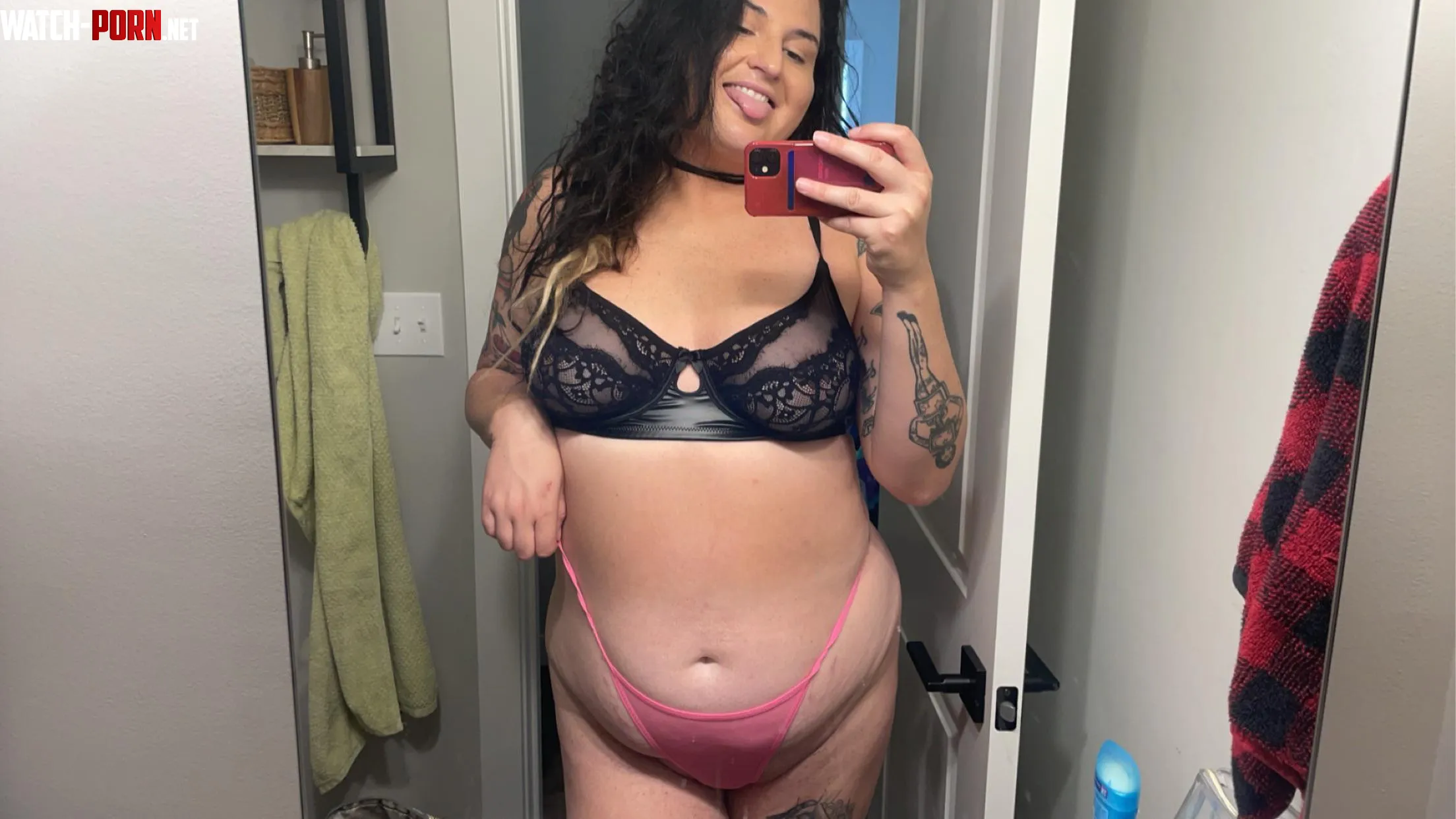 The pink thong pulls the look together by Kelsbaby77